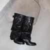 Botas de tacón grueso Maillard negro retro de cintura alta de pierna ancha para mujer 2026 nuevo otoño e invierno punta fina botas altas de equitación