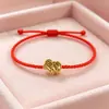 Pulsera Shuibei Gold 999 de Oro Sólido "Hielo Triturado" Hilo Rojo Oveja Pequeña para Mujer, Joyería del Zodiaco Oveja para el Año de la Oveja, Venta al por Mayor vía Transmisión en Vivo