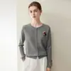 Cárdigan de cachemira para mujer, cachemira de cabra pura, nueva moda de otoño e invierno, con bordado de caballito, cuello redondo, tejido, abrigo cálido