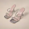 Sapatos Transparentes de Salto Alto para Mulheres, Moda Verão 2026 Tendência Sandálias e Chinelos de Tira Fina para Uso Externo