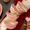 Conjunto de louça retro estilo francês com underglaze, apresentando belos desenhos, perfeito para uso doméstico, como presente, ou para casamentos e chás de casa nova.