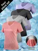 Camiseta de Verano Deportiva de Manga Corta para Mujer, Ajustada, de Secado Rápido, Transpirable, Cuello en V, para Correr al Aire Libre, Moda, Más Vendida en Amazon Transfronterizo
