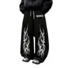 Pantalones de Chándal Estampados Estilo Oscuro High Street Americano para Hombre, Holgados, con Caída, Pierna Ancha, Casual, con Cordón, Hip Hop, Largos, Marca de Moda