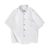 Camisa de Seda de Hielo Delgada Simple de Verano Estilo Nuevo Holgada Moderna Marca Top de Manga Corta Blanco