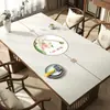 Nuevo Mantel de Cuero Estilo Chino Estilo Loto, Impermeable, Resistente al Aceite, Lavable, Rectangular, Resistente al Calor, Mantel para Mesa de Café, Mantel de Cuero PU