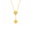 Collar de cobre bañado en oro vietnamita con diseño floral calado, salpicado de diamantes y diseño de trébol de cuatro hojas, un regalo para novia, al por mayor