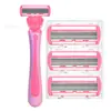 Envio Transfronteiriço Lâminas de Barbeiro Seis Camadas Depilador Rosa Depilador Manual Suporte para Lâmina Conjunto de Lâminas Barbeador