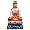 Estatua de Buda de Mahasthamaprapta Sentado sobre Loto, Bodhisattva Guanyin Pintado en Oro, Adorno de Cerámica para Sala de Estar o Tienda, Adorno de Guanyin Sentado sobre Loto