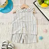 Conjunto de Traje de Marinero para Niños Verano Estilo Delgado Unisex Niños Cuello Azul Sin Mangas Pantalones Cortos Conjunto Conjunto Infantil
