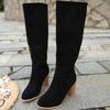 Nuevas Botas de Jinete Largas de Otoño e Invierno Transfronterizas Talla Grande Estilo Europeo y Americano con Cremallera Lateral, Tacón Alto Grueso y un Toque de Alta Gama para Mujer