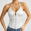Amazon Comércio Exterior Mais Vendido Estilo Menina Alça no Pescoço Amarrar 5 Fileiras de Botões Cintura Marcada Top Camisola Sexy