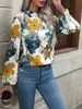 Amazon Europa y Estados Unidos comercio exterior transfronterizo AliExpress blusa de mujer pintada flor grande moda temperamento top de mujer