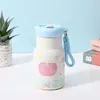 Taza térmica de acero inoxidable con diseño de dibujos animados, portátil con asa y cordón, botella de agua a prueba de fugas para estudiantes y niños