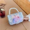 Bolsa Infantil Moda Estilo Chanel Bolsa de Corrente Princesa Bolsa de Mão com Pérolas Tendência Infantil Boneca Fofa Bolsa Quadrada Pequena de Ombro