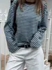 2026 Ropa Femenina Europea y Americana Transfronteriza Amazon Otoño/Invierno Nueva Moda Bloque de Color Holgado Cuello Redondo Rayado Manga Larga Top