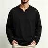 Camiseta de manga longa térmica de outono e primavera para comércio exterior europeu e americano, camiseta casual simples de manga longa com decote V, top solto unissex