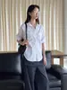 Louvre Outono Inicial Nova Camisa Estilo Japonês Alta Inteligência Estilo Relaxado Linhas Limpas Patchwork Desconstruído Top Levemente Solto para Mulheres