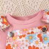 Comercio exterior transfronterizo Ropa infantil Europa y Estados Unidos Otoño e invierno Pit Strip Top de manga voladora Pantalones acampanados con tirantes estampados Traje infantil