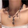 Estilo Doce Escuro Cool Temperamento Zircônia Preta Borboleta Amor Lua Amor Colar Personalidade Feminina Corrente de Clavícula Exquisita