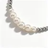 Collar de Acero de Titanio con Perlas y Cuentas de Acero Empalmadas, Estilo Europeo y Americano, No se Desvanece, para Hombres y Mujeres, Sencillo y Versátil, Cadena para Suéter de Lujo Ligero, Accesorio de Cuello de Moda