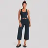 Conjunto de fitness transfronterizo con top de tirantes anchos para yoga, conjunto de pantalones capri de running para fitness que absorben la humedad y se secan rápidamente