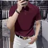 Camisa polo de manga corta lisa de seda helada para hombre, marca francesa de alta gama, corte entallado, diseño limpio, elástica, transpirable, camiseta casual
