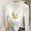 Camiseta infantil estilosa de fleece dupla face, gola alta discreta, top casual de manga longa, blusa de base escovada para outono e inverno infantil, novo estilo