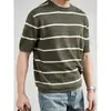 Camiseta Tricô Manga Curta Retrô Masculina, Novo Estilo de Verão, Textura Listrada Vazada, Estilo Old Money, Top com Toque de Luxo