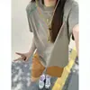Diseño único, ribete azul, camiseta de manga corta raglán, unisex, verano, corte holgado, oversized, con logo pequeño, top casual