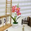 Cuatro Película Impresa Orquídea Rosquilla Bonsái Decoración de Escritorio de Oficina Flor Artificial Arreglo en Maceta Accesorios para Fotos
