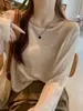 Ropa de Playa para Vacaciones, Estilo Delgado, Nueva Prenda Exterior de Verano para Mujer, Cubre-Traje Ligeramente Transparente con Protección Solar, Camiseta de Manga Larga, Top de Cuello Redondo