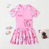 Traje de baño de una pieza para niñas, talla mediana y grande, traje de baño para bebés, de dos piezas, con dibujos animados, lindo, protección solar