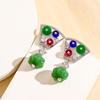 Pendientes de Nuevo Estilo Lujo Ligero Moda Forma de Abanico Zirconia Cuentas de Ábaco Gota de Agua Clavos de Oreja Pendientes Elegantes de Alta Gama de Moda para Mujeres