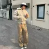Calça de trabalho cáqui retro americana para homens e mulheres, multibolsos, corte reto, caimento solto, vintage, versátil, calça casual afina a silhueta