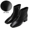 2026 Nuevas Botas de Tobillo para Mujer Otoño/Invierno Suela Suave Tacón Grueso Punta Cuadrada Cremallera Lateral Botas de Piel Cálidas para Madres de Mediana Edad Más Terciopelo