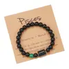 Pulseira Elástica de Contas Transfronteiriça Constelação Europeia e Americana de Doze Signos Ágata Negra Fosca Pulseira de Casal com Contas