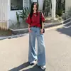 Jeans Anchos Lavados Retro High Street para Mujer 2025 Nuevos de Tiro Alto Aspecto Delgado Holgado Versátiles de Pierna Recta Largo Hasta el Suelo