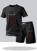 Conjunto Esportivo Casual de Verão Europeu Transfronteiriço Confortável de Secagem Rápida com Gola Redonda Manga Curta e Shorts para Uso Diário em Casa