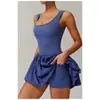 Vestido de tenis de bolsillo deportivo y de fitness transfronterizo con copas incorporadas, vestido para mujer con tacto nude, entallado en la cintura y anti-exposición