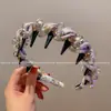 Diadema Retro de Tela de Cristal Estilo Coreano Hong Kong Estampada Diadema para el Cabello Paquete de Cabello para Mujer de Gama Alta con Ala Ancha