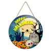 Decorações de porta redondas tridimensionais de madeira maciça personalizadas criativas transfronteiriças para Halloween placa de porta pendurada de madeira
