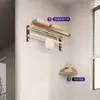 Madera de Nogal Gama Alta Baño Sin Taladro Toallero Colgador Integrado Set de Colgadores Estante de Baño Estante de Almacenamiento Portatoallas