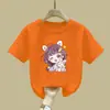 2526# 100% Algodão Manga Curta Verão 2024 Nova Camiseta Infantil Estilo Ocidental Roupa de Cima Camiseta Meninas Camiseta Básica