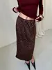 Falda Midi Estampado Leopardo Vintage Otoño/Invierno 2026 con Cintura Elástica, Corte Recto, Versátil, Estilo Maillard, Falda Adelgazante para el Trabajo