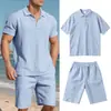 Conjunto de polo casual de lino transpirable de manga corta para hombre, de estilo europeo y americano, de corte holgado y moderno, para verano, transfronterizo