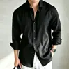 Camisa casual de negocios estilo "old money" de mezcla de seda y Tencel austriaco con cuello ajustable, color liso, unisex, para primavera y otoño