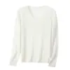 Top de camada base em lã cashmere amarelo cremoso para mulheres, para usar no outono, camada interna, solto, versátil, modelador, decote V, top de malha, suéter
