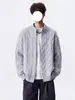 Cardigan Suéter de Tricô Gola Alta Retrô Americano Masculino High-End Casual Versátil Tendência Moda Simples Cor Sólida Roupa Exterior