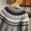 Edición Limitada del Año del Caballo Suéter de Punto Jacquard Retro Estilo Fair Isle Infantil Cuello Medio Alto Rojo Suéter Versátil de Lana