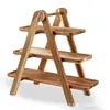 Estante de Almacenamiento de Madera de Tres Niveles Bandeja de Almacenamiento para Cocina Restaurante Estante de Almacenamiento para Platos de Madera de Acacia Bandeja para Platos de Fiesta de Madera Maciza